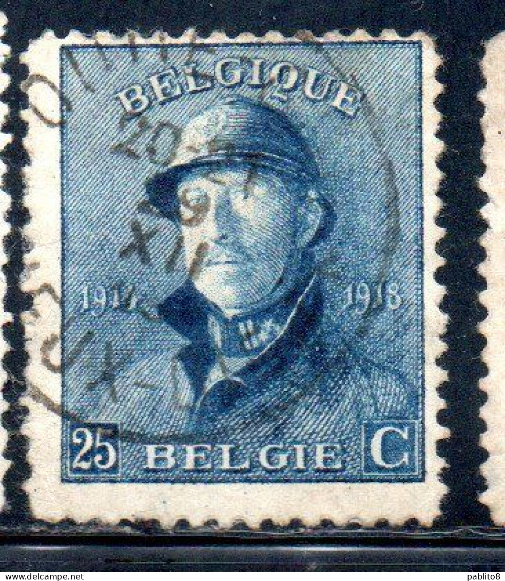 BELGIQUE BELGIE BELGIO BELGIUM 1919 KING ROI ALBERT I IN TRENCH HELMET 25c USED OBLITERE' USATO - 1918 Rotes Kreuz