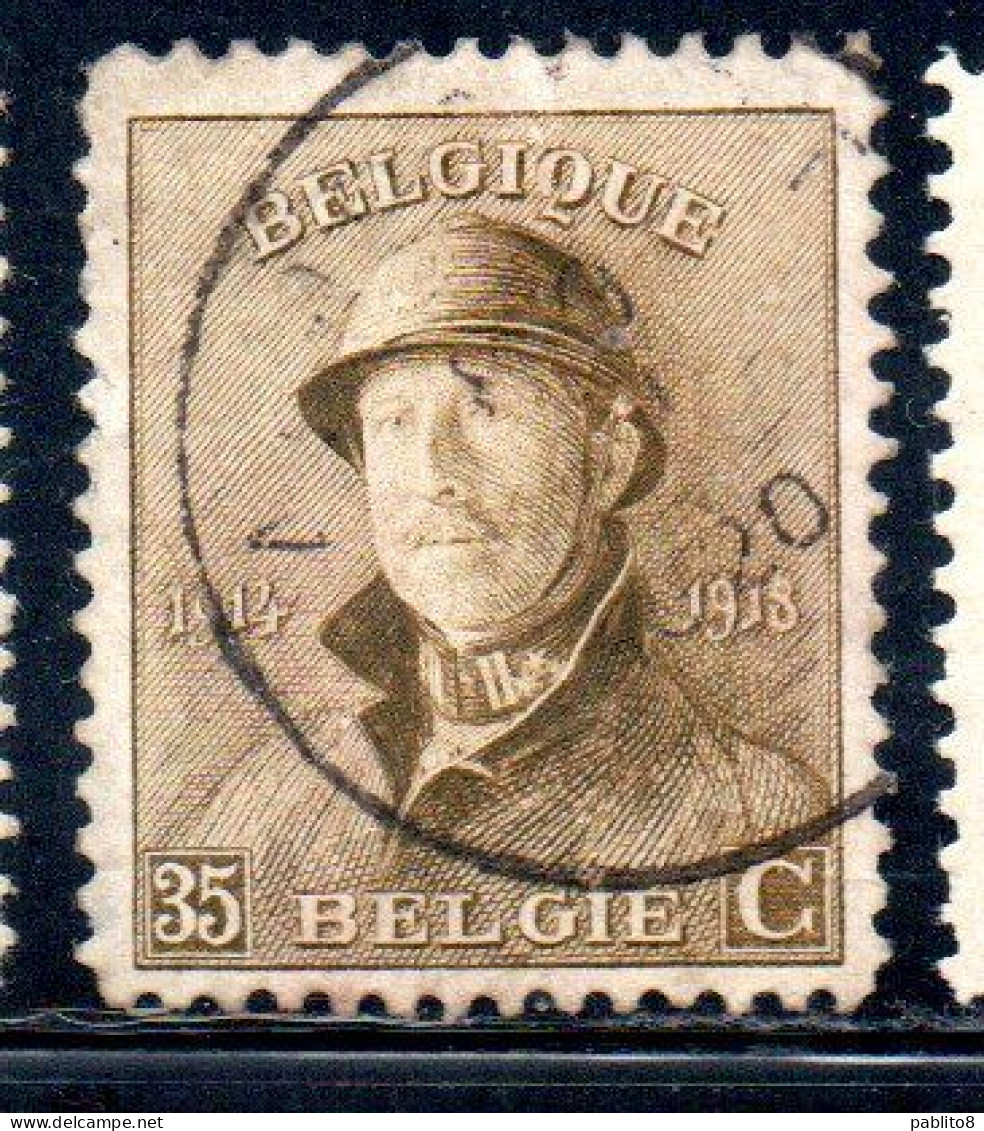 BELGIQUE BELGIE BELGIO BELGIUM 1919 KING ROI ALBERT I IN TRENCH HELMET 35c USED OBLITERE' USATO - 1918 Red Cross