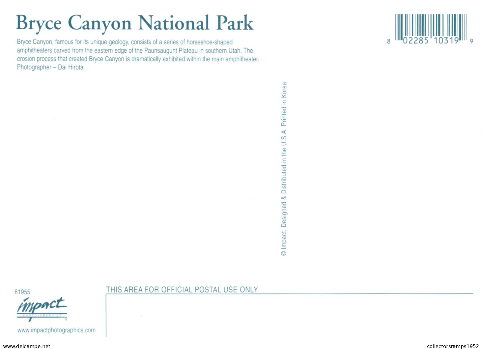 BRYCE CANYON NATIONAL PARK, UTAH, UNITED STATES, POSTCARD - Other & Unclassified