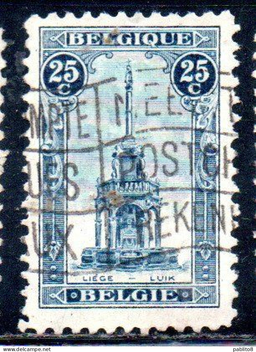 BELGIQUE BELGIE BELGIO BELGIUM 1919 PERRON OF LIEGE FOUNTAIN 25c USED OBLITERE' USATO - 1918 Croix-Rouge