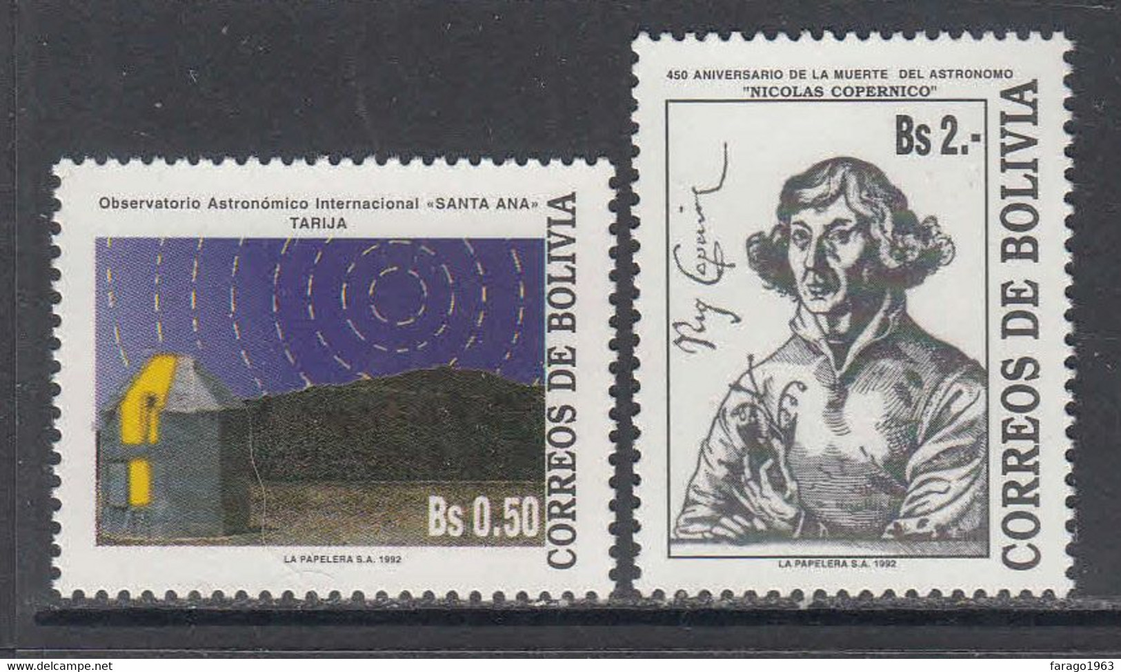 1993 Bolivia Astronomy Cpoernicus  Complete Set Of 2 MNH - Bolivie