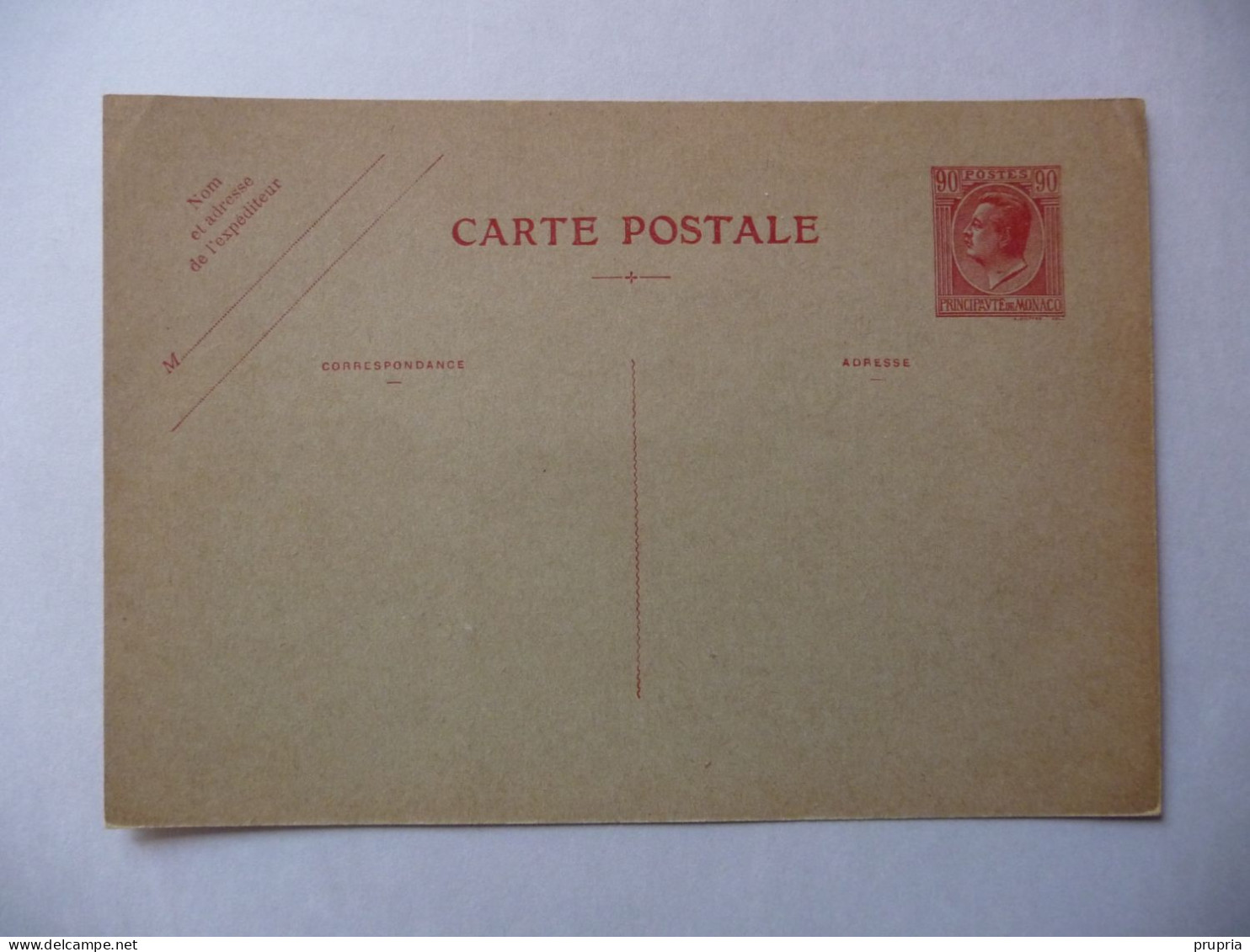 Monaco  1928  N° Y&T CP 14   " Louis II 90c Rouge/ Verdatre"  ( Storch Lou H1/ Dallay Cp18/Mi. P14) Cote 110€ - Interi Postali