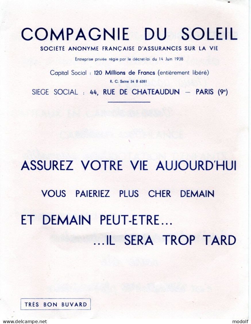 Grand Double Buvard "Compagnie Du Soleil" (Assurances) - 44 Rue De Châteaudun Paris 9e - Baterías