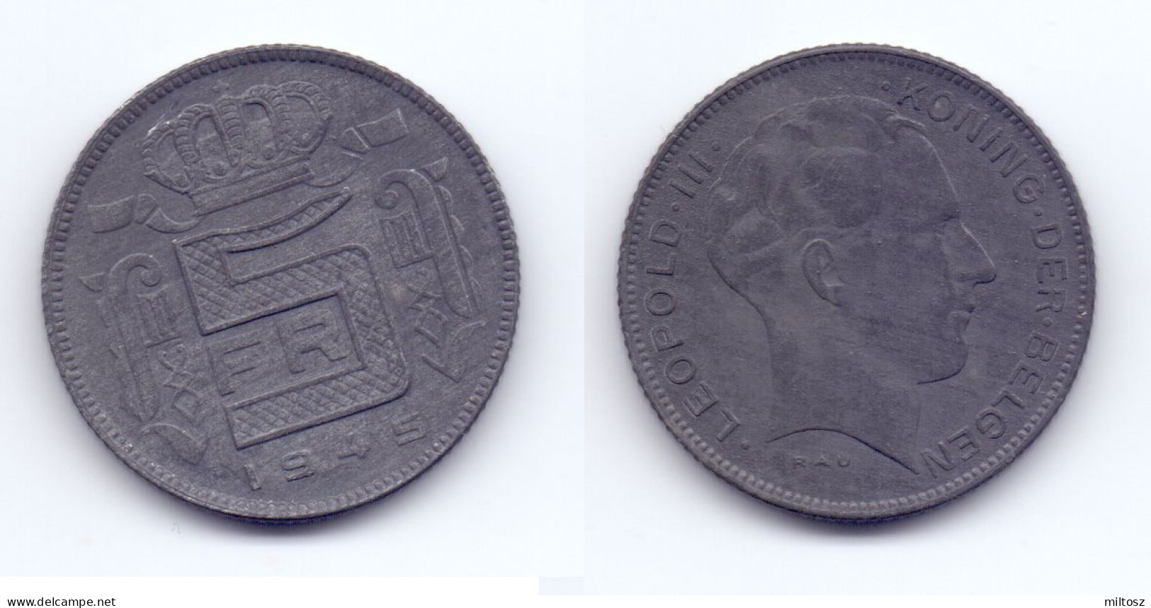 Belgium 5 Francs 1945 WWII Issue (Dutch Legend) - 5 Francs