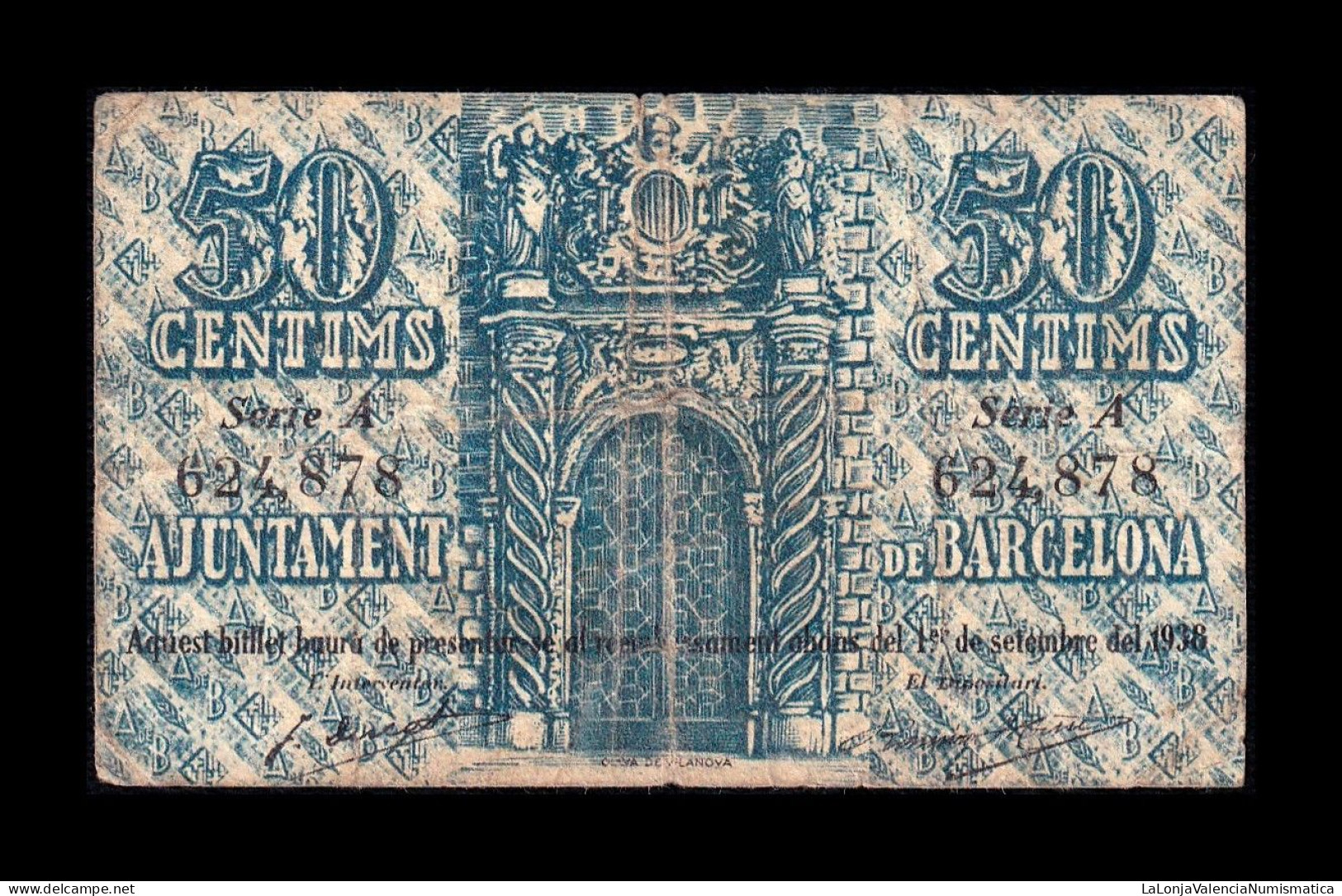 España Spain Billete Local Guerra Civil Barcelona 50 Céntimos 1937 Mbc Vf - Andere & Zonder Classificatie