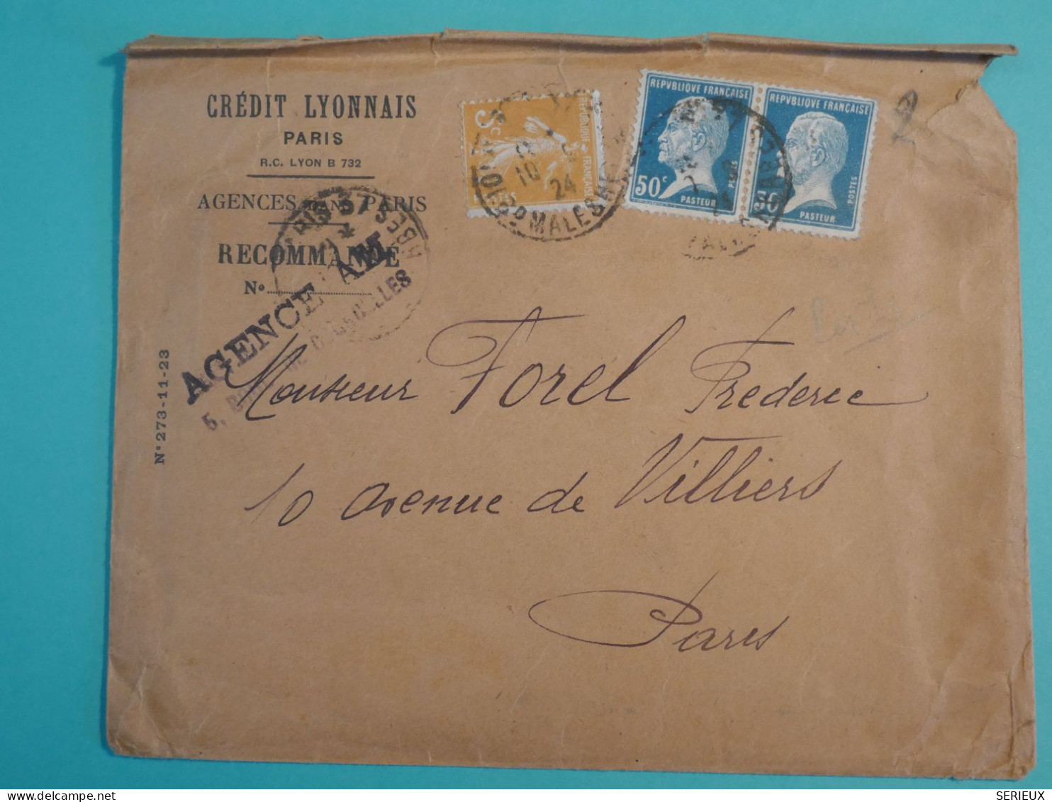 DJ 12  FRANCE L  BELLE  LETTRE  PERFORé  1953  PARIS PAIRE PASTEUR + AFFRANCH. INTERESSANT - Briefe U. Dokumente