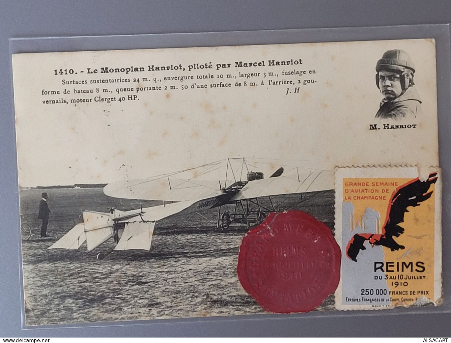 Monoplan Henriot , Vignette Reims Et Cachet De Cire - Other & Unclassified