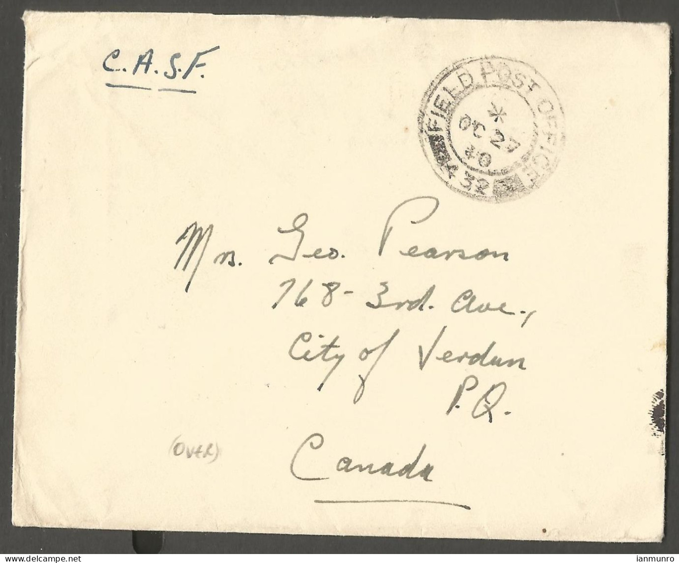 1940 Military Cover CASF Field Post Office 432 To Verdun Quebec - Historia Postale