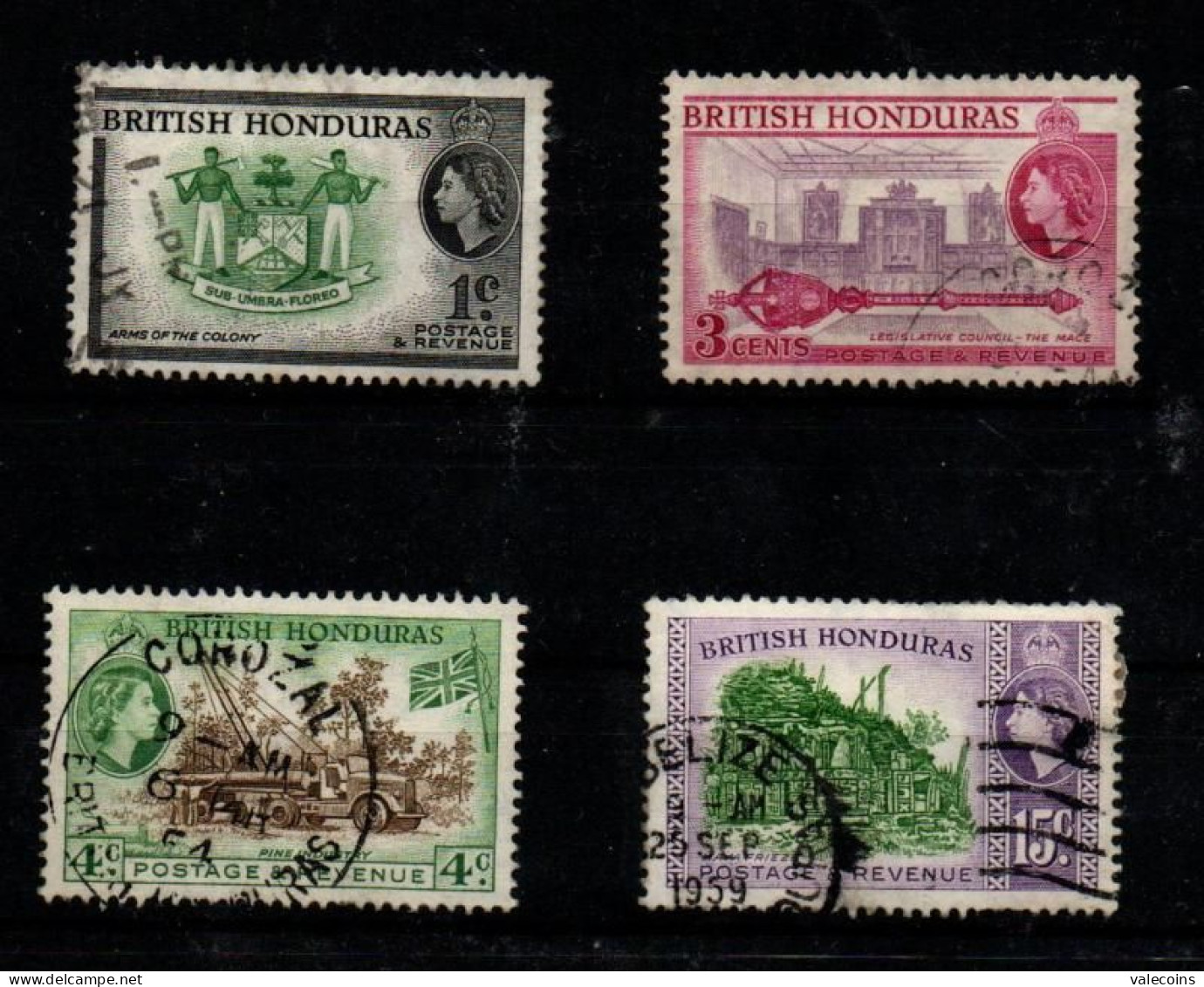BRITISH HONDURAS (BELIZE) - 1953 - 1-3-4-15 Cent - Definitives - Queen Elizabewth II - 4 Used Stamps         MyRef:L - Honduras Britannico (...-1970)