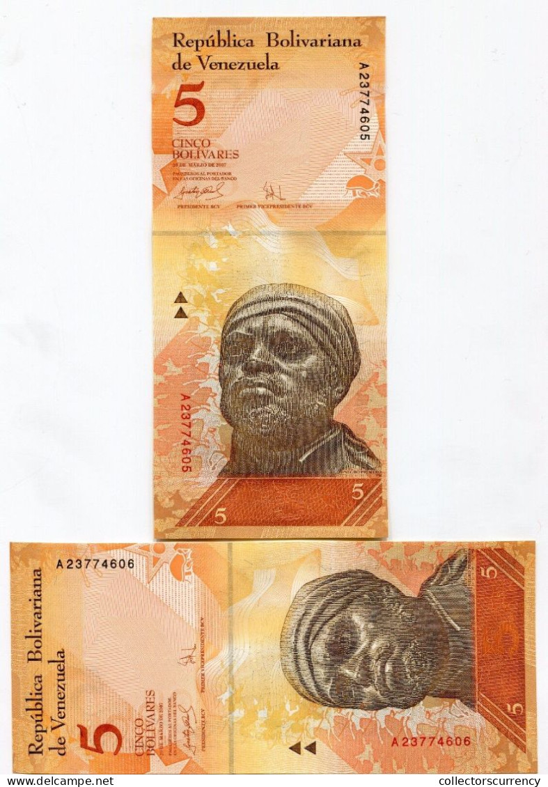 Venezuela 5 Bolivares Unc 2007 P89 Banknote Paper Money X 10 Piece Lot - Venezuela