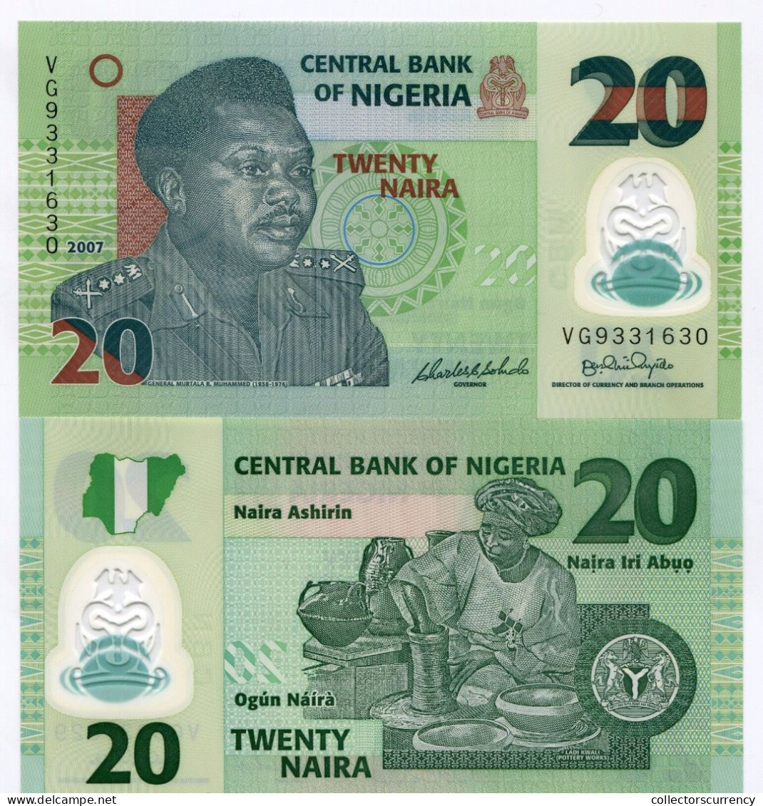 Nigeria Unc 20 Naira 2007 Polymer Money Banknote P34 X 10 Piece Lot - Nigeria