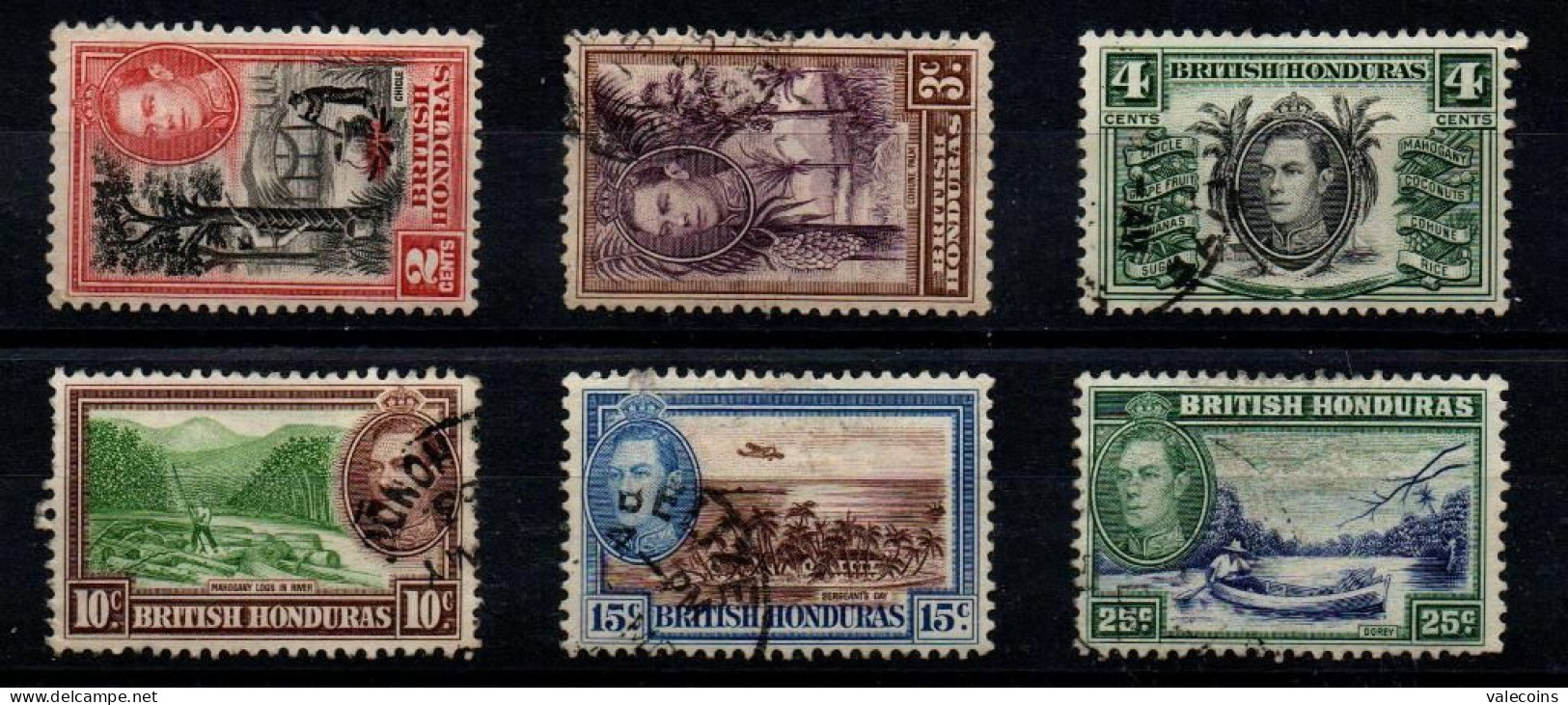 BRITISH HONDURAS (BELIZE) - 1938 - 2-3-4-10-15-25 Cent - Definitives - King George VI - 6 Used Stamps         MyRef:L - Honduras Britannico (...-1970)