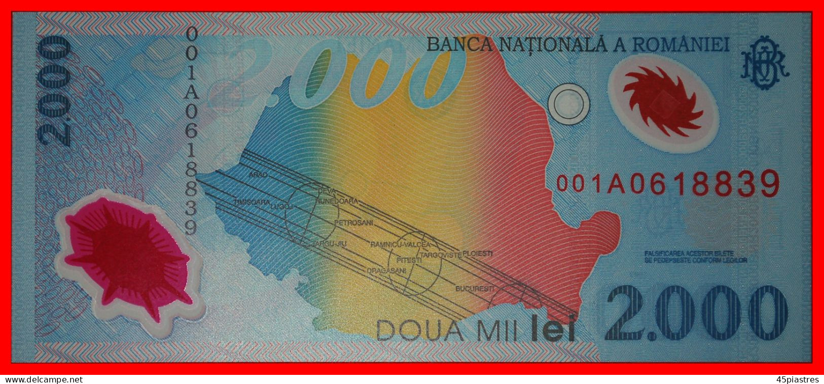 * AUSTRALIA POLYMER: ROMANIA  2000 LEI 1999 001A DIAMOND RING OF SOLAR ECLIPSE! UNC CRISP! · LOW START!  NO RESERVE! - Rumania