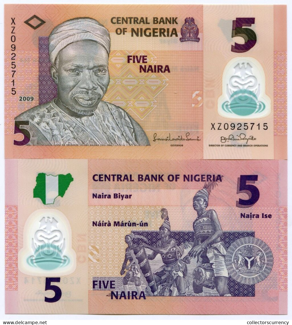 Nigeria Unc New 5 Naira Polymer Money Banknote 2009 X 10 Piece Lot P38 - Nigeria