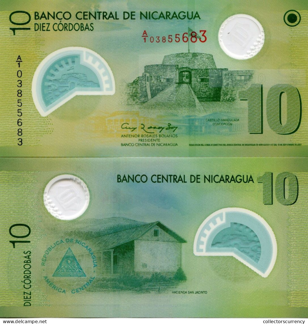 Nicaragua 2009 P201 Polymer 10 Cordobas Banknote Money Unc X 10 Pieces Lot - Nicaragua