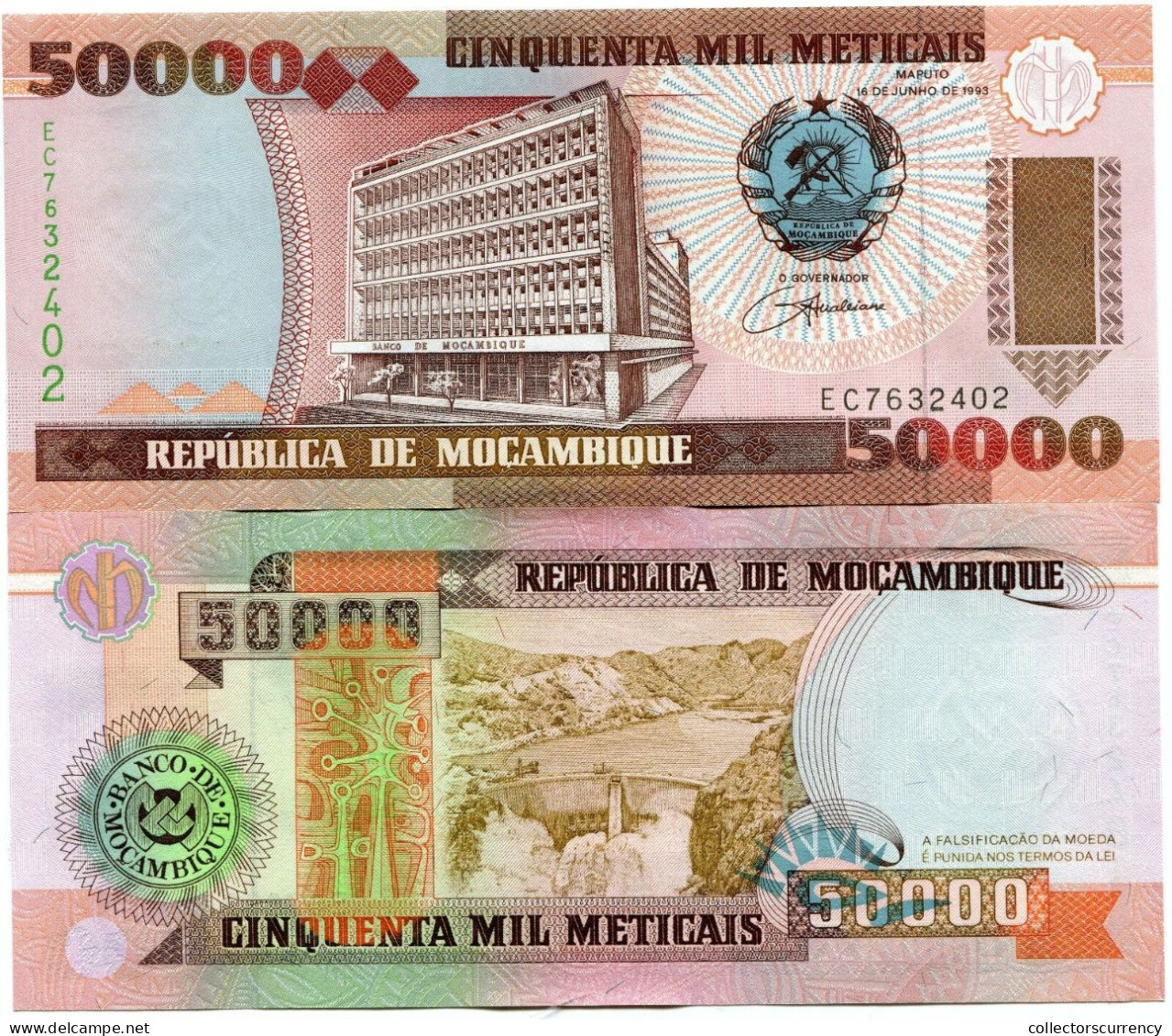 Mozambique P138 50 000 Meticais 1993 UNC X 10 Consecutive Banknote Lot - Mozambique