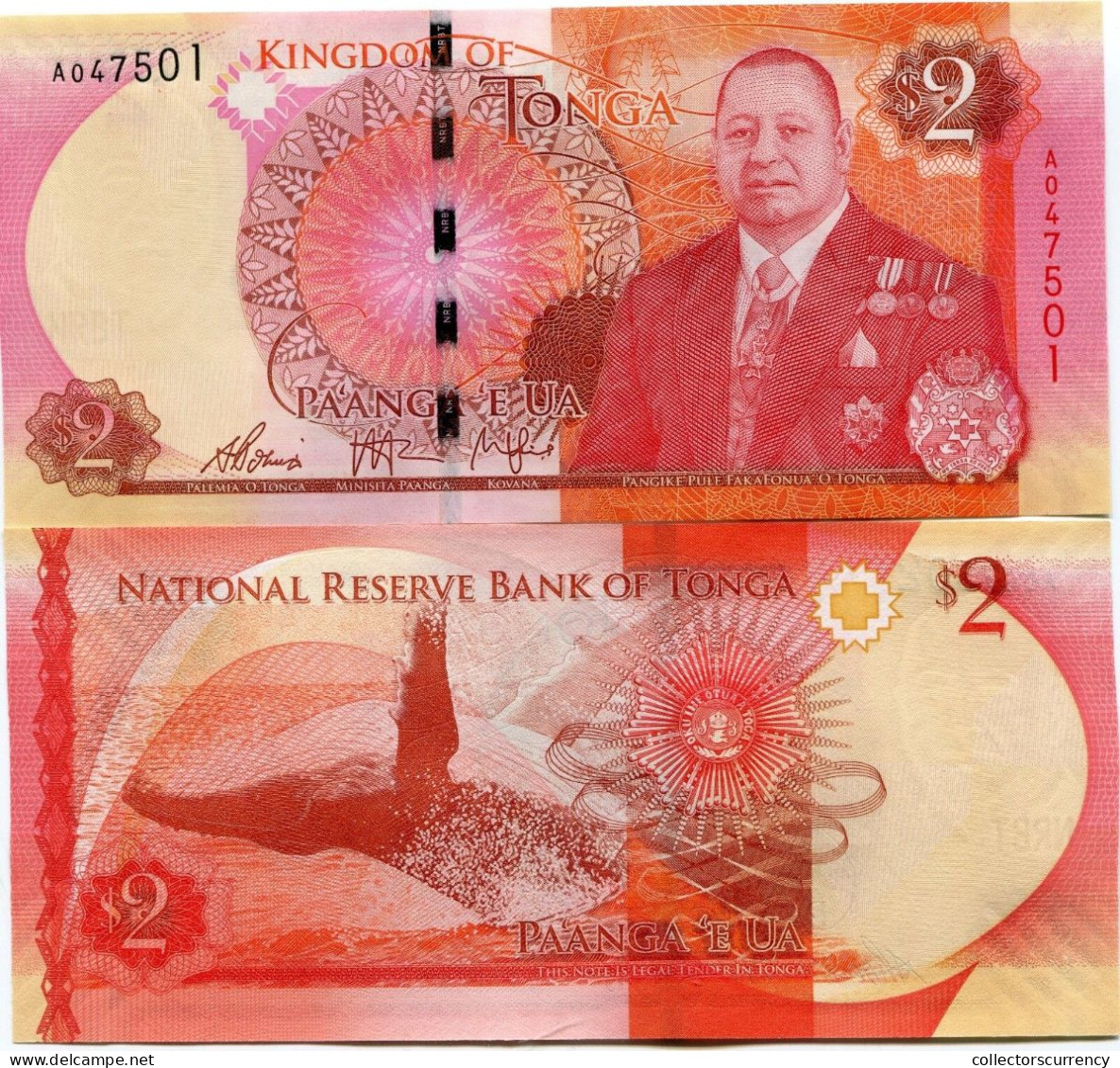 Tonga 2 Pa Anga Year 2015 Unc Banknote P44 Money X 10 Sequential Notes Lot - Tonga