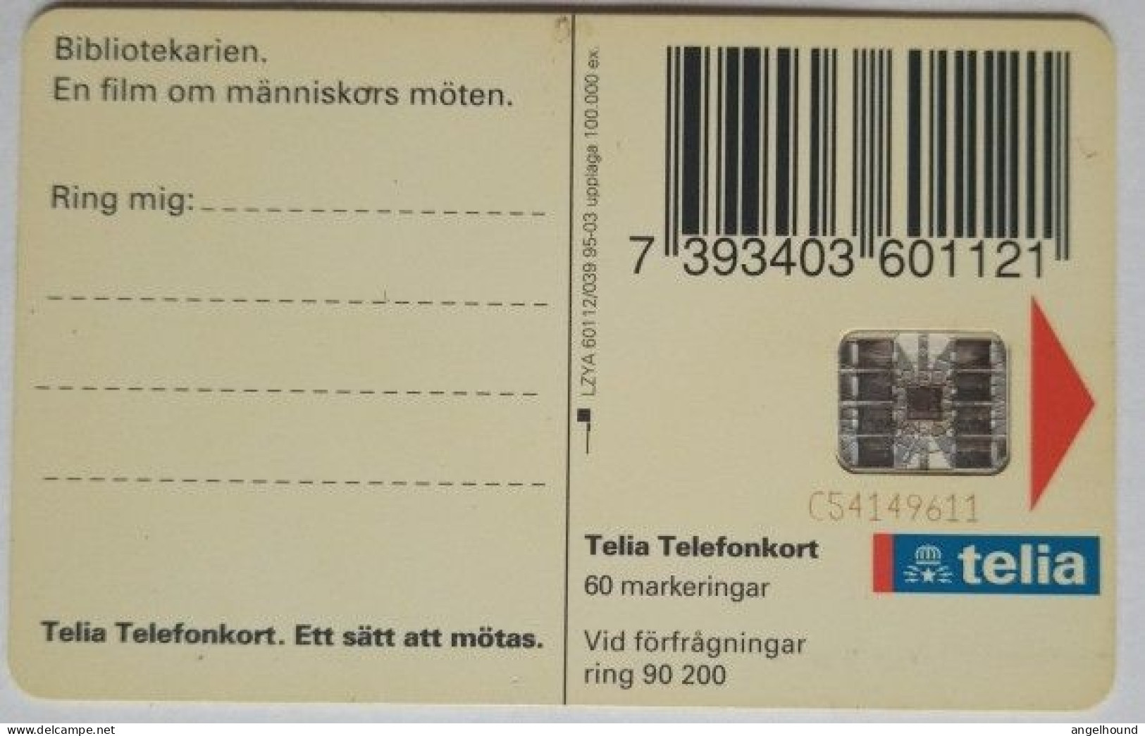 Sweden Mk 60 Chip Card -  Librarian - Zweden