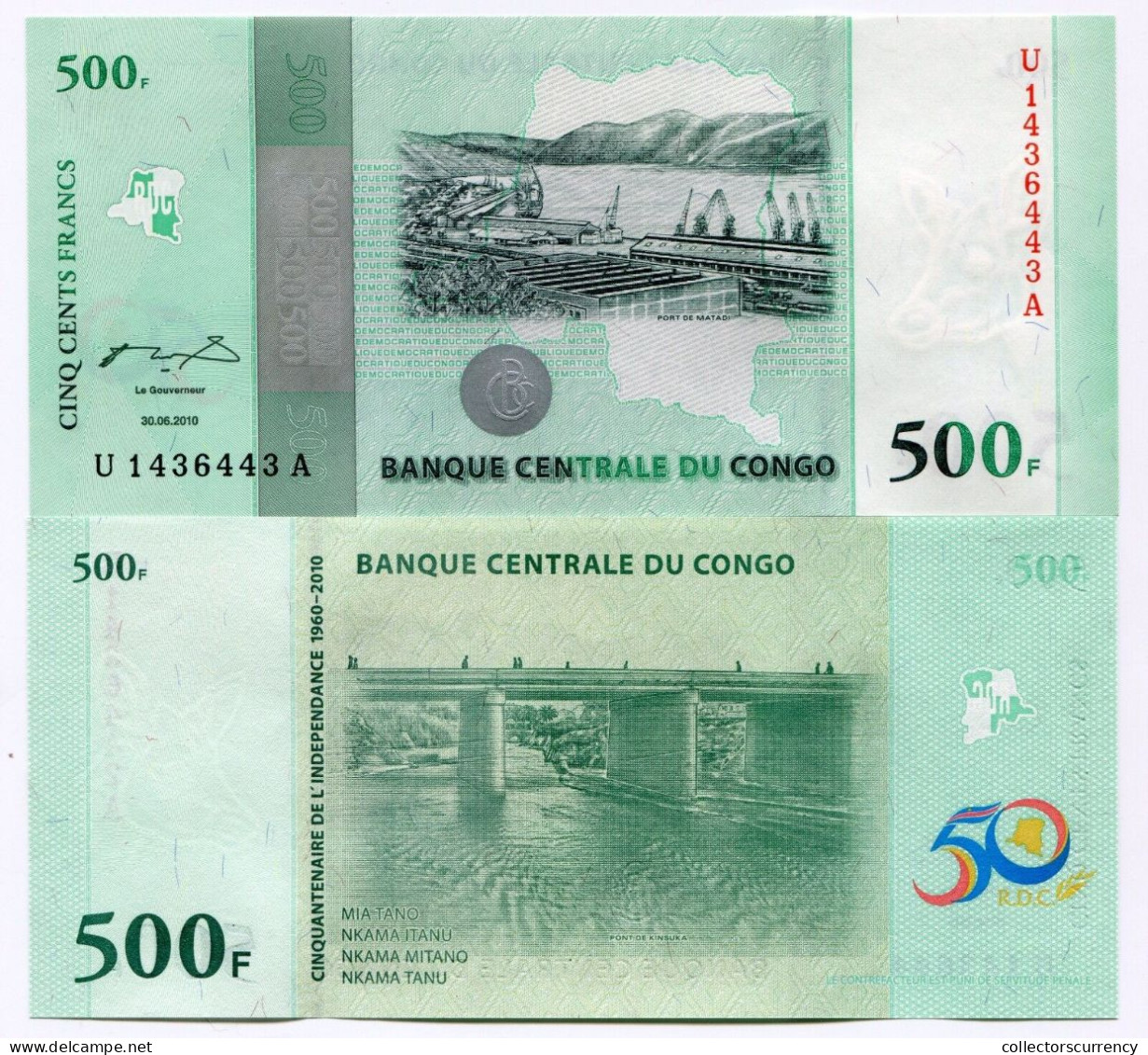 Congo 2010 500 Francs New Uncirculated Banknote X 10 Piece Lot P100 - Repubblica Democratica Del Congo & Zaire