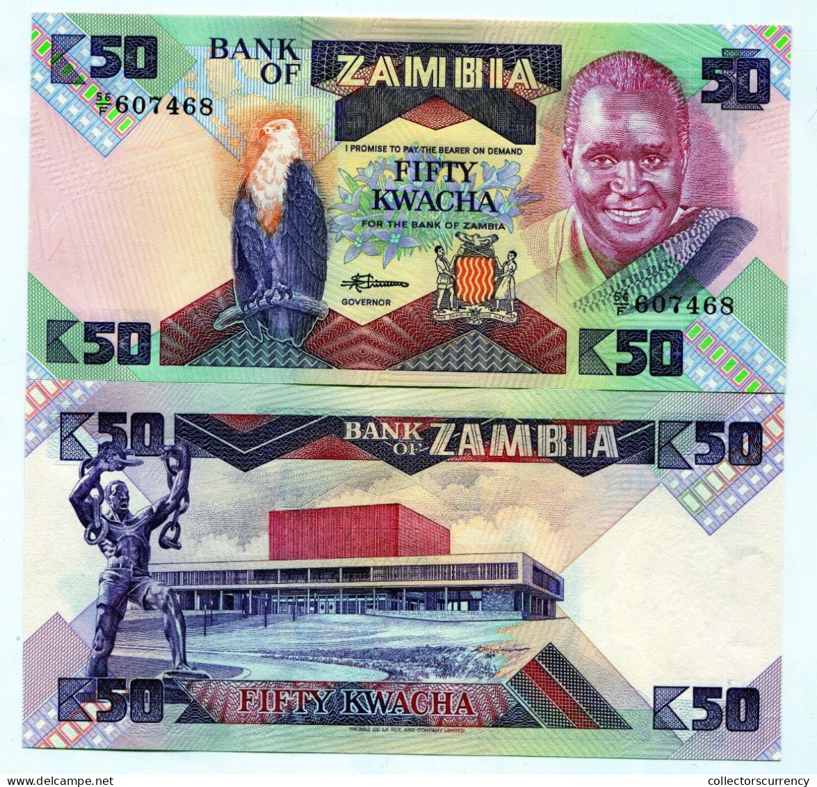 Zambia 50 Kwacha UNC P28 Banknote Paper Money 1986 X 25 Note Lot - 1/4 Bundle - Sambia