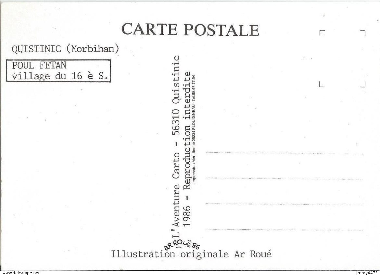 CPM - POUL FETAN Village Du 16 è S. - QUISTINIC (Morbihan) ( Canton De Guidel ) Edit. L'Aventure Carto 1986 - Guidel