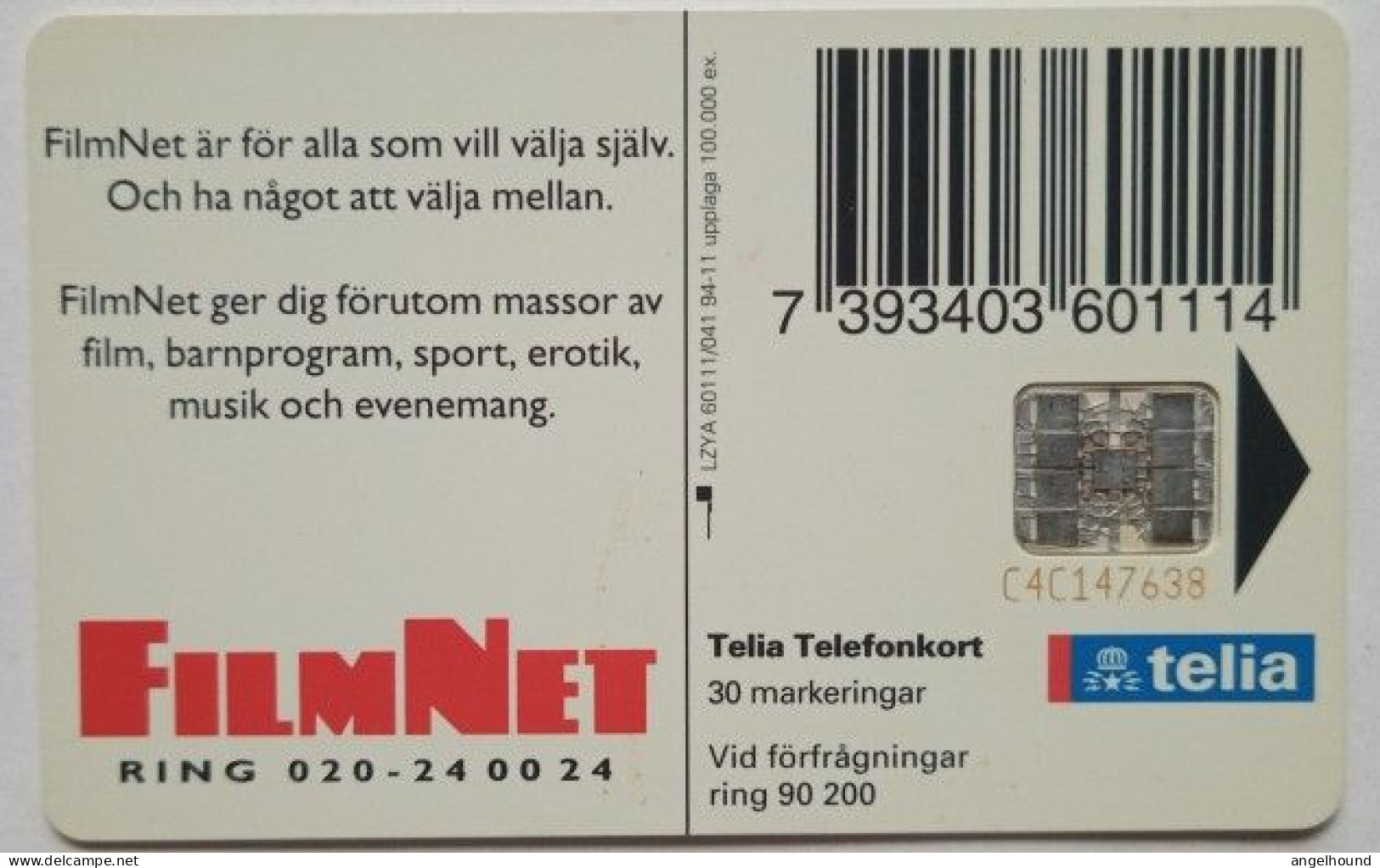 Sweden Mk 30 Chip Card - FilmNet - Svezia