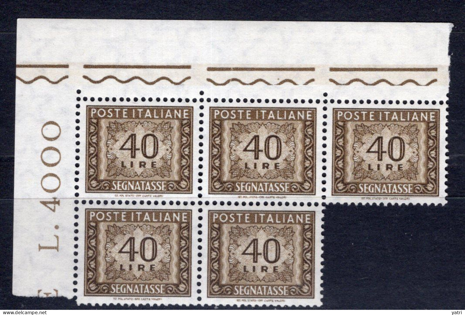 Italia (1962) - Segnatasse, 40 Lire Fil. Stelle 4° Tipo, Gomma Arabica, Sass. 117/II ** - Taxe