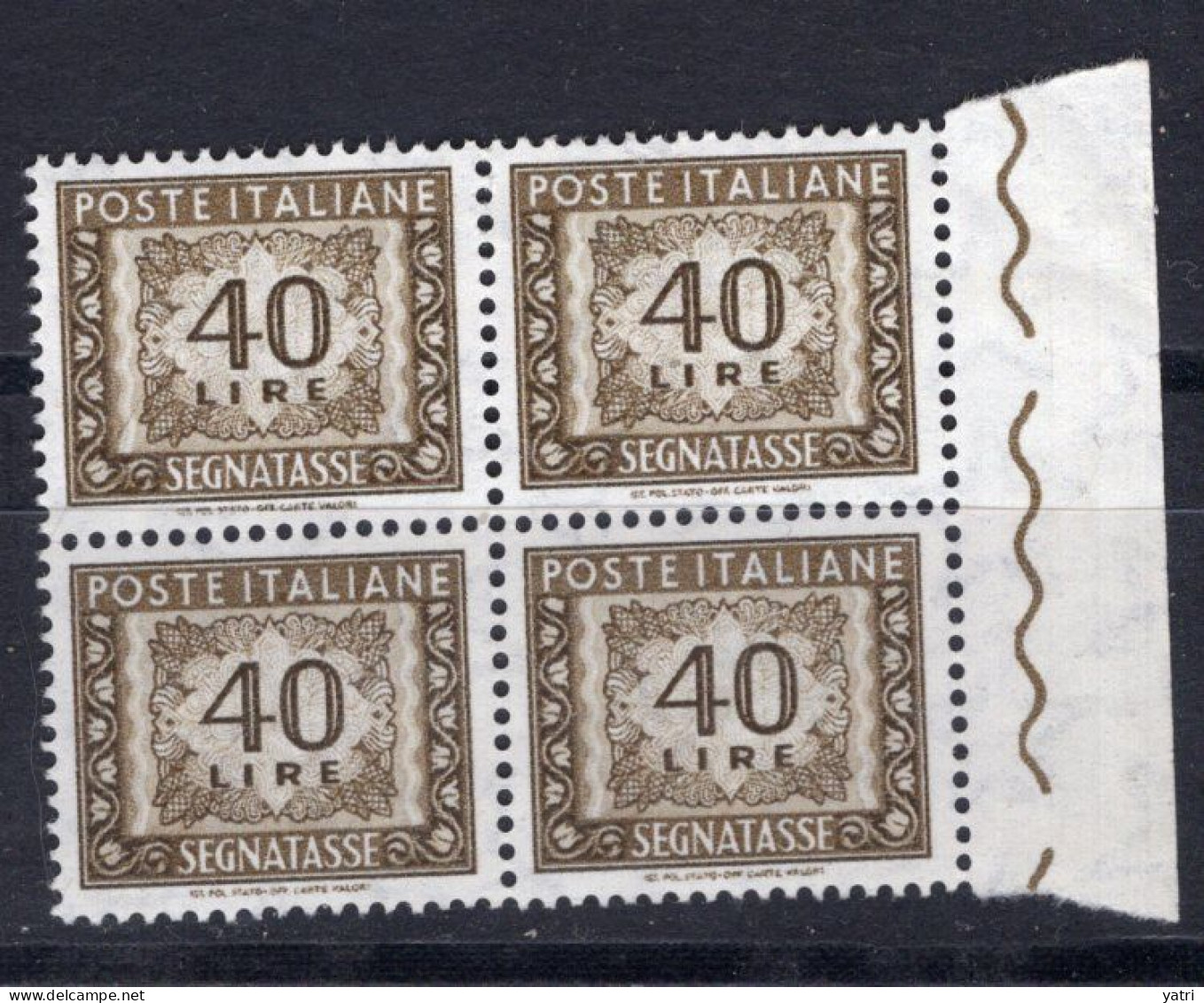 Italia (1962) - Segnatasse, 40 Lire Fil. Stelle 4° Tipo, Gomma Aravinilica, Sass. 117/II ** - Postage Due