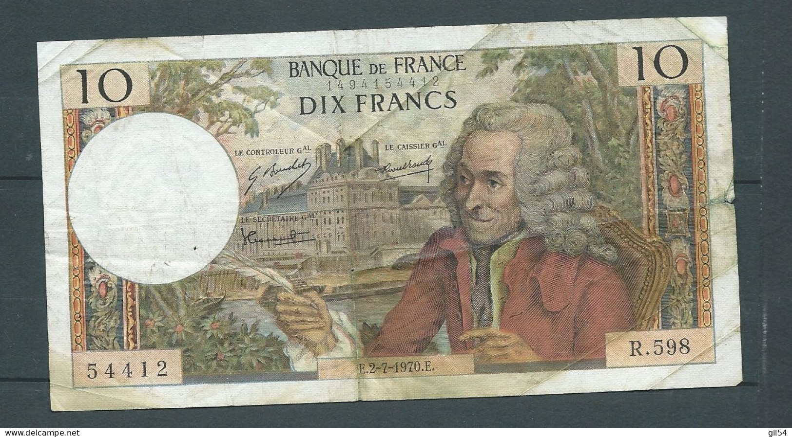 FRANCE 10 FRANCS 2/07/1970- Voltaire - 54412 R.598  - Laura 79 21 - 10 F 1963-1973 ''Voltaire''