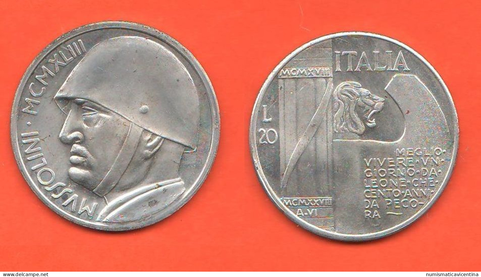 Medaglia Mussolini 1923  1943 Copia Moderna Del 20 Lire Italia Token Jeton   22 - Italia