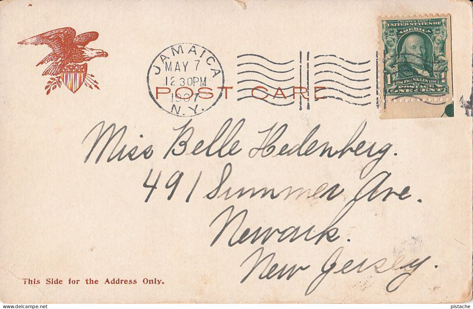 3809 – B&W PC – Jamaica New York – Queens Trust Building – Undivided Back – Stamp Postmark 1907 - Queens