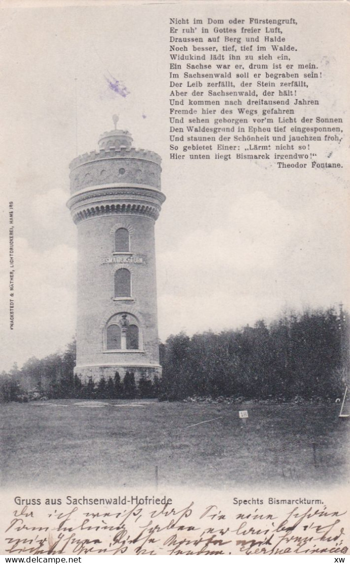 ALLEMAGNE - SCHLESWIG-HOLSTEIN - LAUENBOURG - GRUSS AUS SACHSENWALD-HOFRIEDE - Spechts Bismarckturm - A0145 - Lauenburg