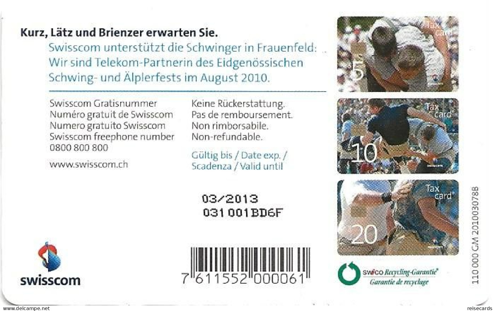 Switzerland: Swisscom CP203 Schwing- Und Älplerfest 2010, Frauenfeld - Svizzera