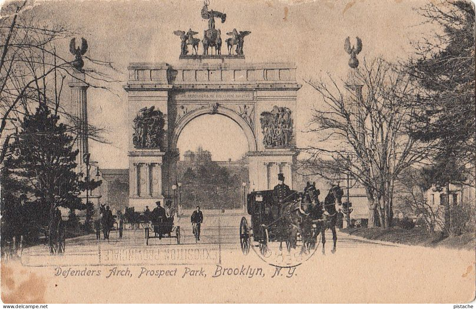 3813 – B&W PC - Brooklyn New York Defenders Arch – Prospect Park – Animation – Stamp Postmark 1912 – Fine Condition - Brooklyn