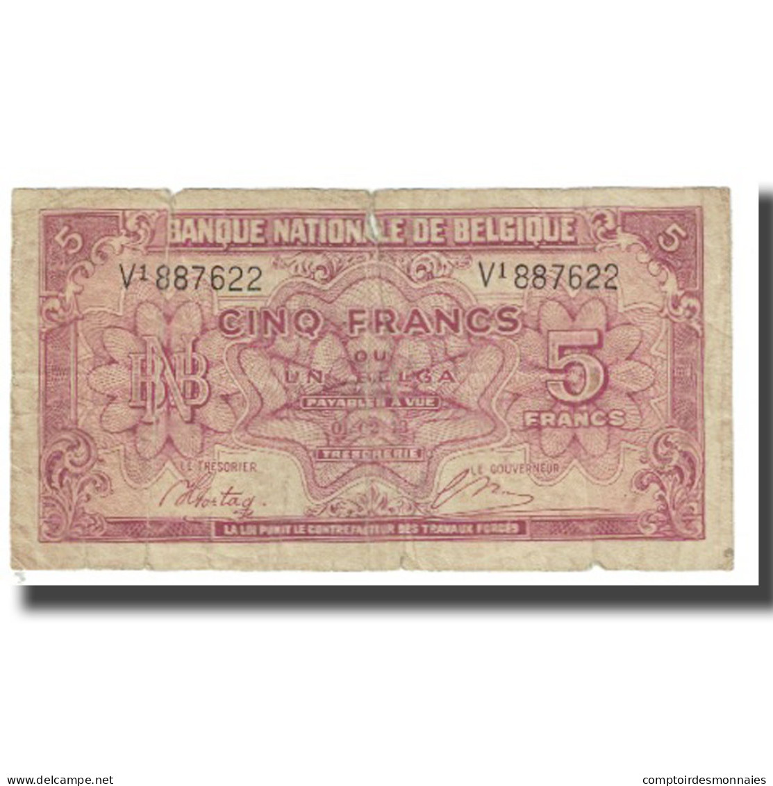 Billet, Belgique, 5 Francs-1 Belga, 1943, 1943-02-01, KM:121, TB - 5 Franchi-1 Belga