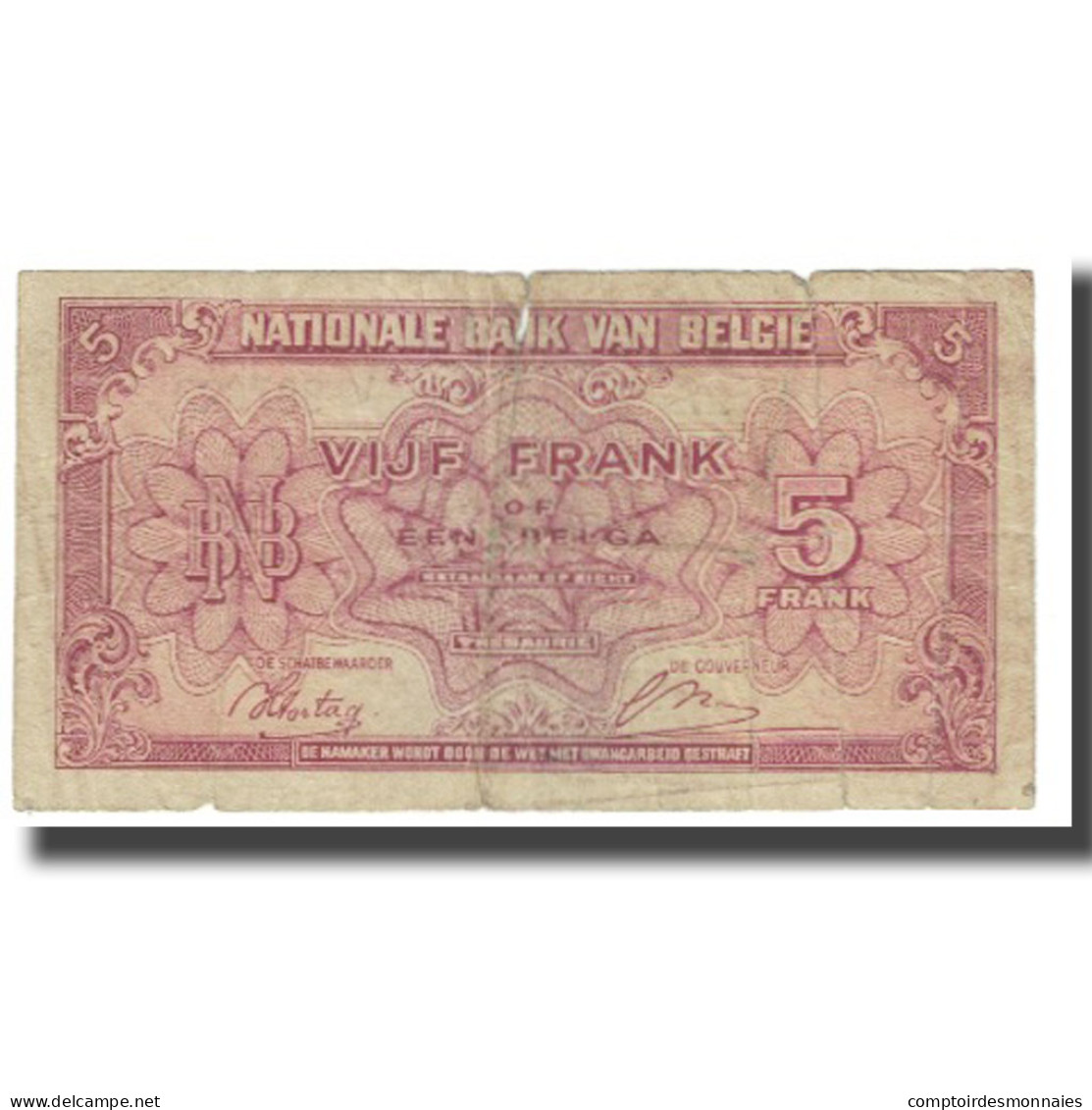 Billet, Belgique, 5 Francs-1 Belga, 1943, 1943-02-01, KM:121, TB - 5 Francs-1 Belga