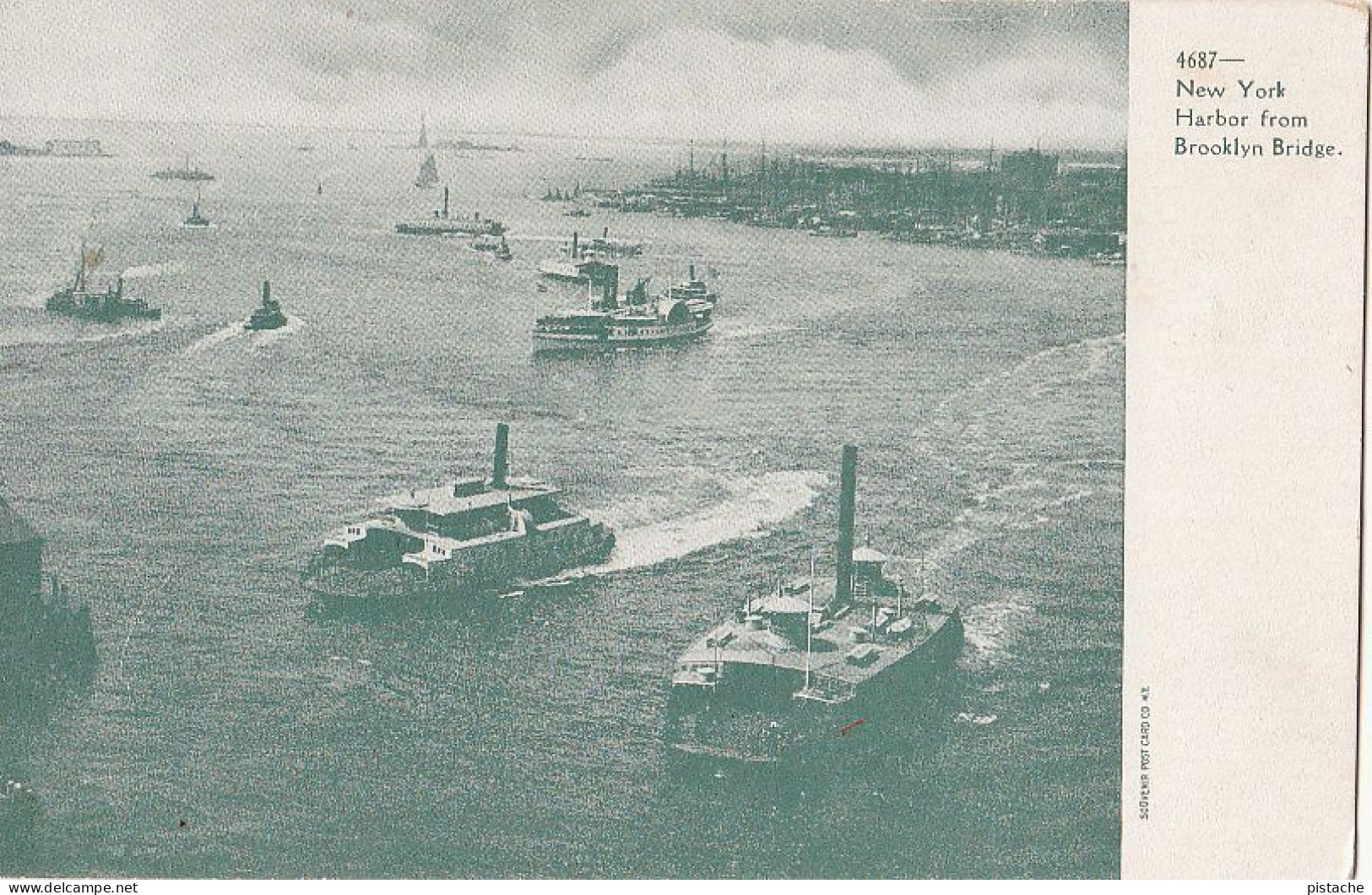 3818 – B&W PC – New York Harbor From Brooklyn Bridge – Boats – Undivided Back – Unwritten – VG Condition - Hudson River