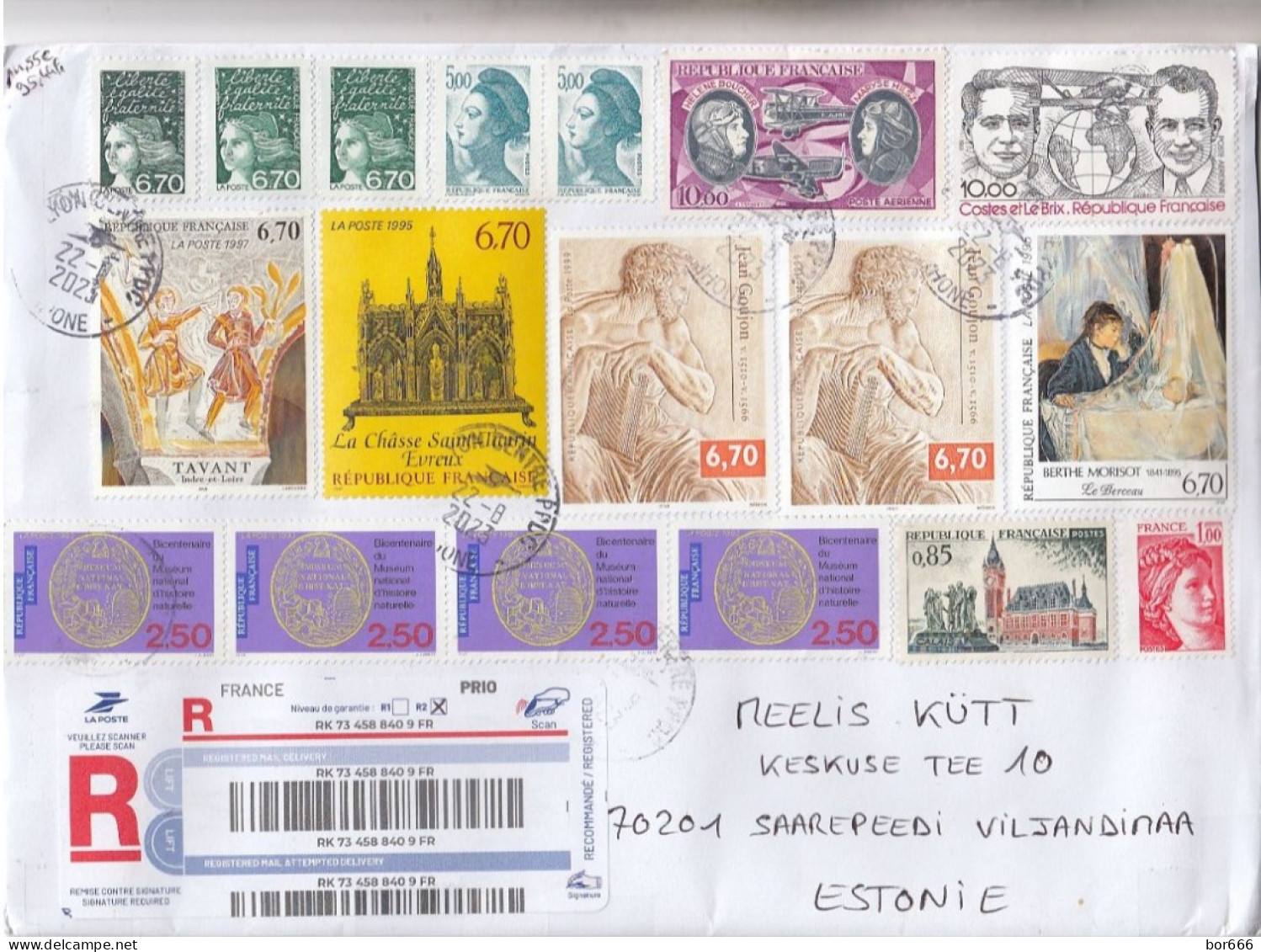 GOOD FRANCE " REGISTERED " Postal Cover To ESTONIA 2023 - Good Stamped: Art ; Aviation ; Museum ; Marianne - Cartas & Documentos