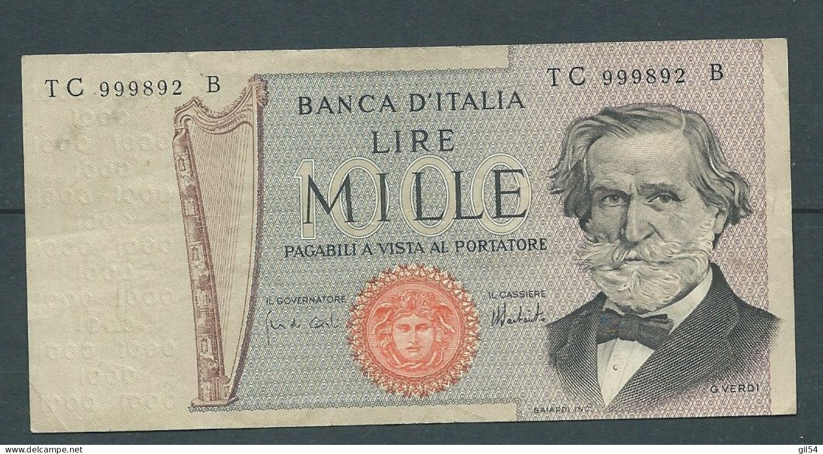 BILLET ITALIE 1000 LIRE 1969 - TC 999892 B   -  Laura 7930 - 1.000 Lire