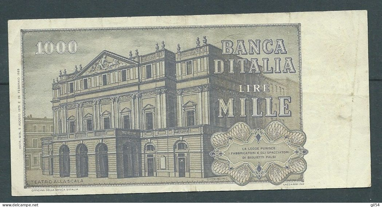 BILLET ITALIE 1000 LIRE 1969 - TC 999892 B   -  Laura 7930 - 1.000 Lire