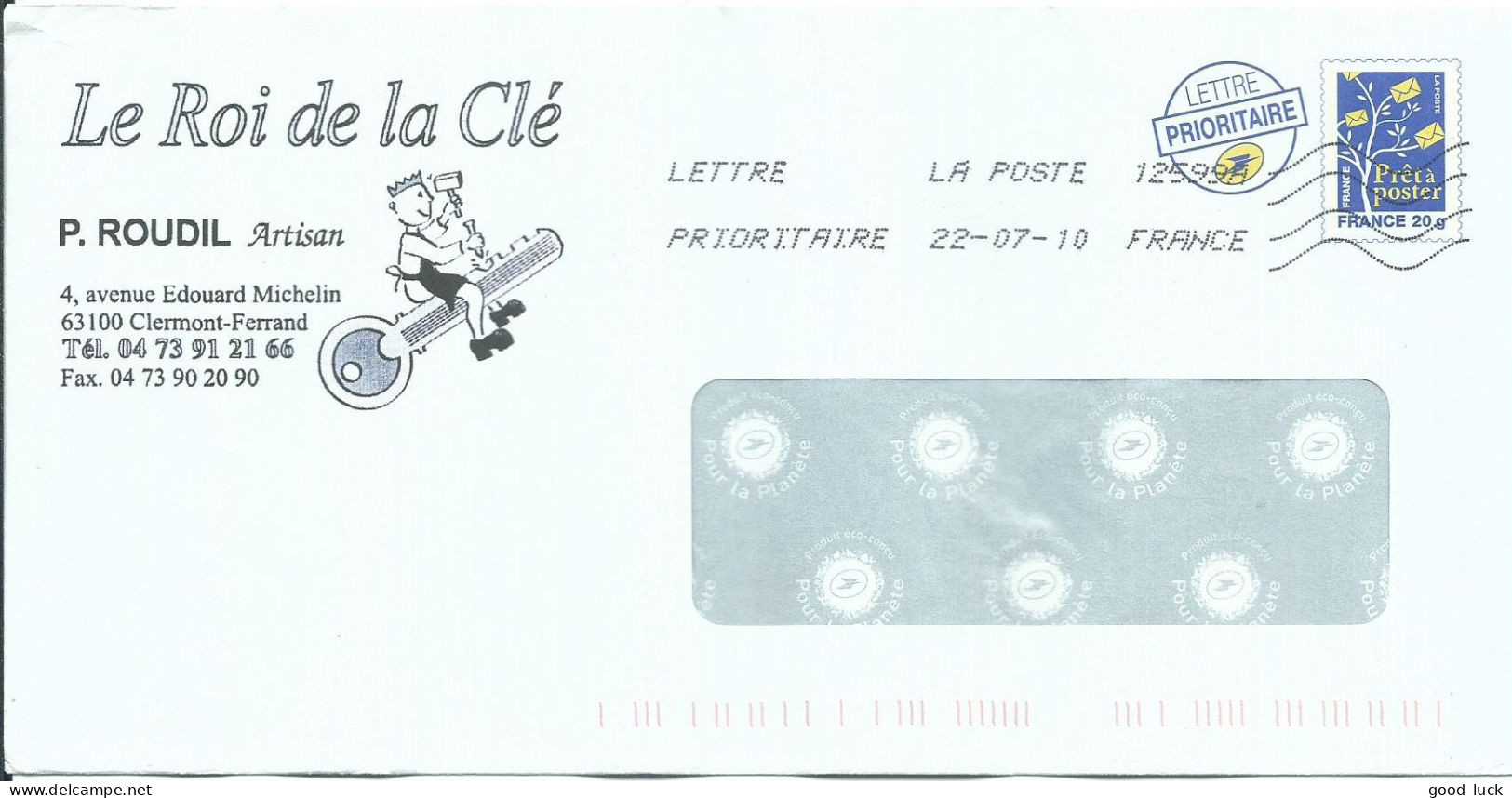 FRANCE ENTIER A ENTETE 20g CLERMONT FERRAND ( PUY DE DOME ) DE 2010   LETTRE COVER - PAP: Aufdrucke/Blaues Logo