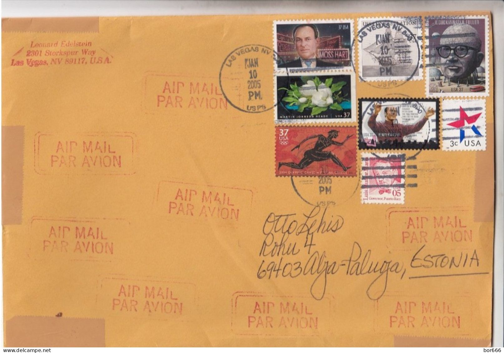 GOOD USA Postal Cover To ESTONIA 2005 - Good Stamped: Persons ; Ship ; Olympic Games ; Flower - Covers & Documents