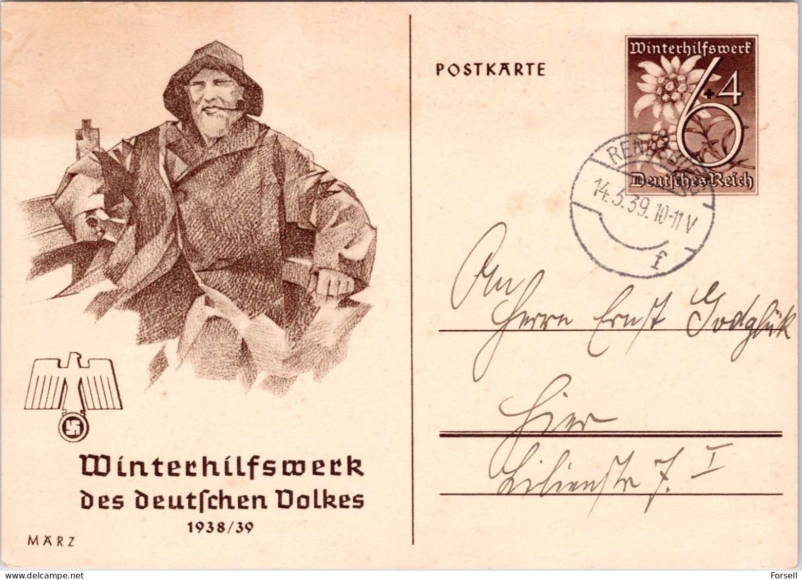 Winterhilfswerk Des Deutschen Volkes 1938/39 (Stempel: Rendsburg 1939) - Postcards