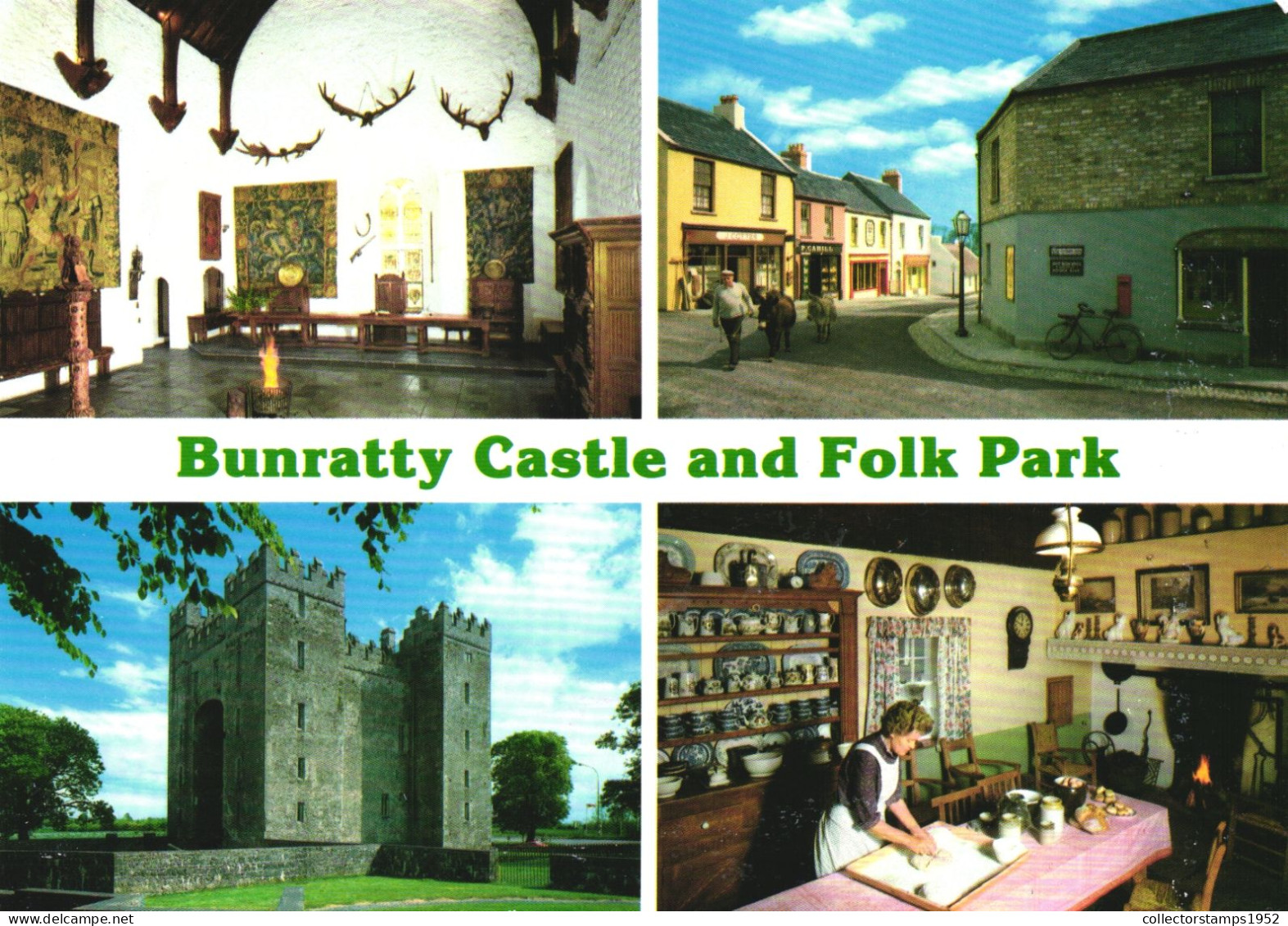 BUNRATTY, CLARE, MULTIPLE VIEWS, CASTLE, FOLK PARK, ARCHITECTURE, IRELAND, POSTCARD - Clare