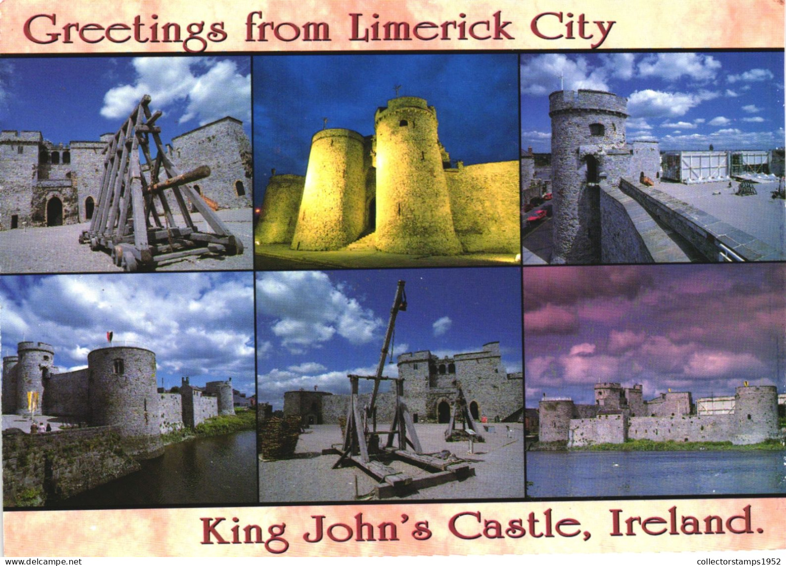 LIMERICK, MULTIPLE VIEWS, ARCHITECTURE, CASTLE, BALLISTA, FLAG, IRELAND, POSTCARD - Limerick