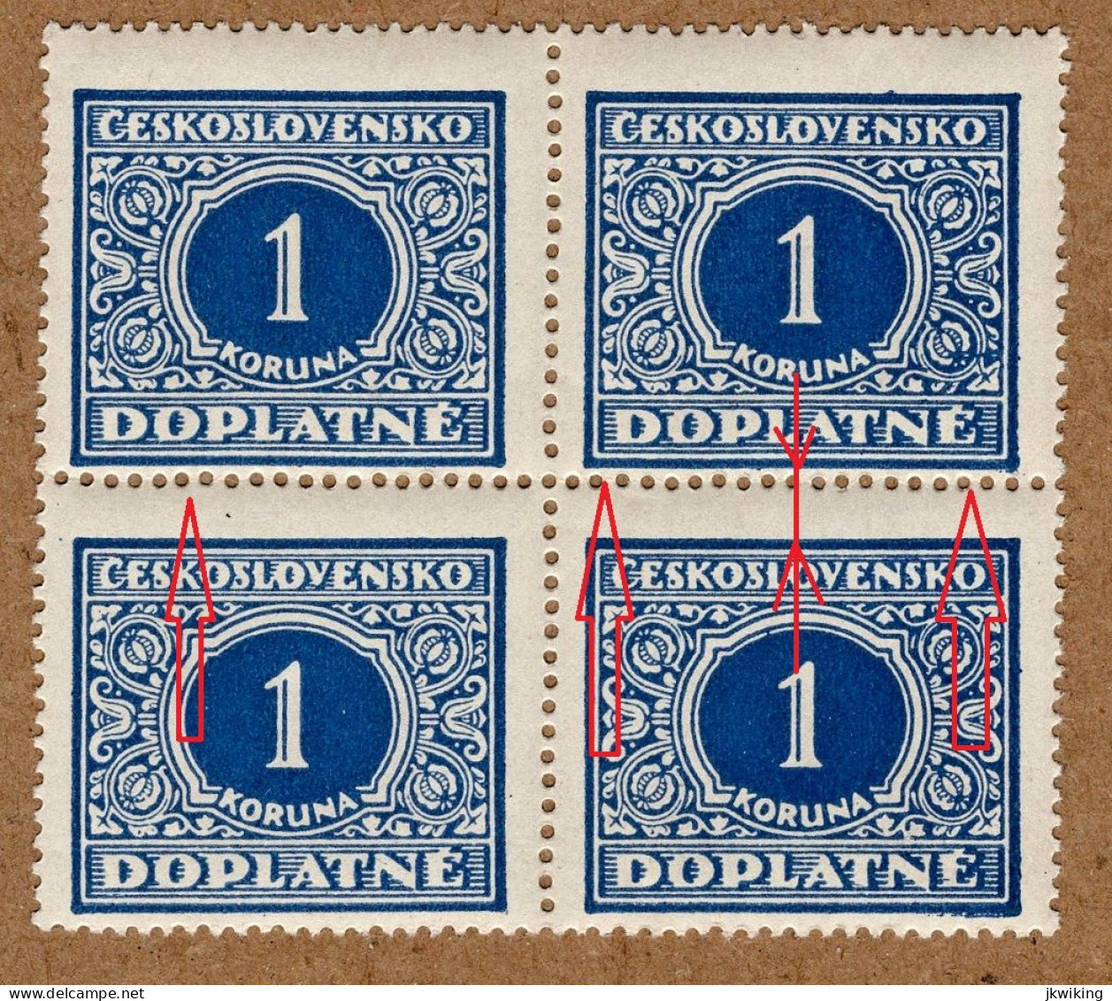 1928 - Doplatní - Definitivní Vydání - č. DL62 - čtyřblok - Výrobní Vada Posunuté Vodorovné Zoubkování - Nuovi