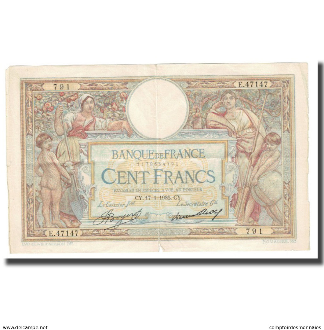 France, 100 Francs, Luc Olivier Merson, 1935, P. Rousseau And R. Favre-Gilly - 100 F 1908-1939 ''Luc Olivier Merson''