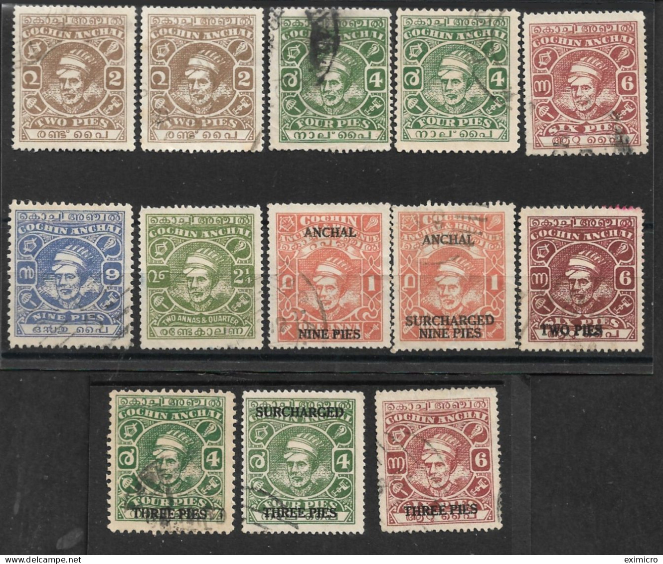 INDIA - COCHIN 1943 FINE USED VALUES SG 85,86,87,87a,88,89,91,92a,92b,93,94,95,96 Cat £67+ - Cochin