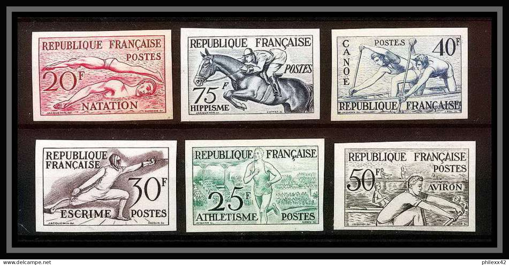 France N°960/965 Jeux Olympiques (olympic Games) D'Helsinki 1952 Essai Trial Color Proof Non Dentelé Imperf ** MNH - Farbtests 1945-…