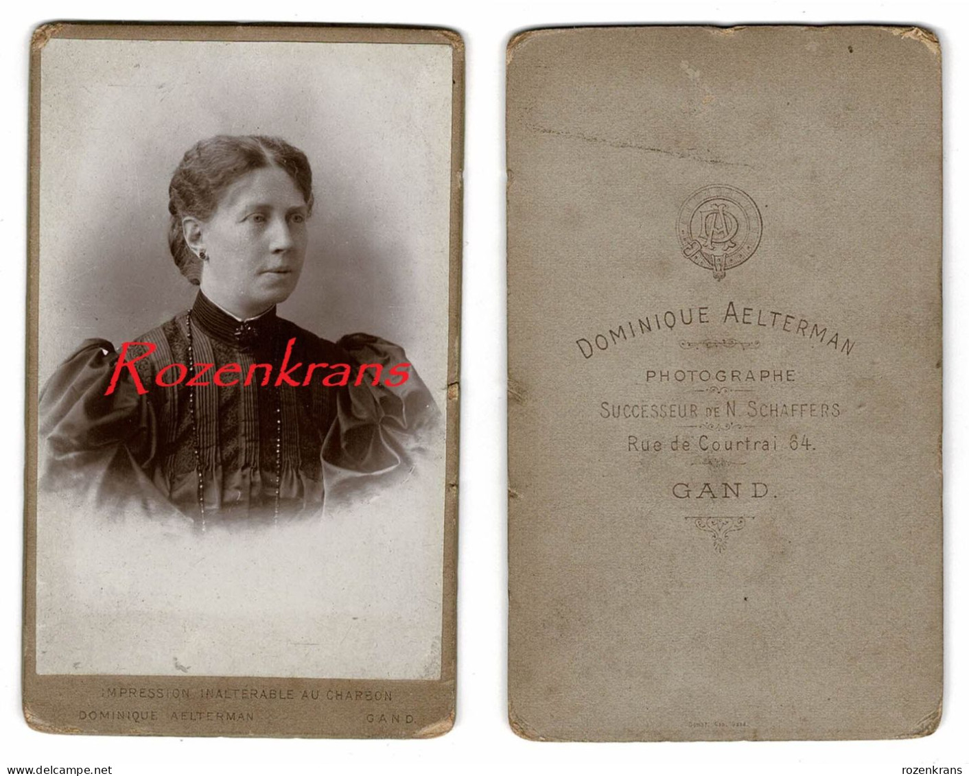 Oude Foto Femme Woman Dame Fotograaf Aelterman Gand Gent Photo Ancienne CDV Photographie Hard Karton Carte De Visite - Gent